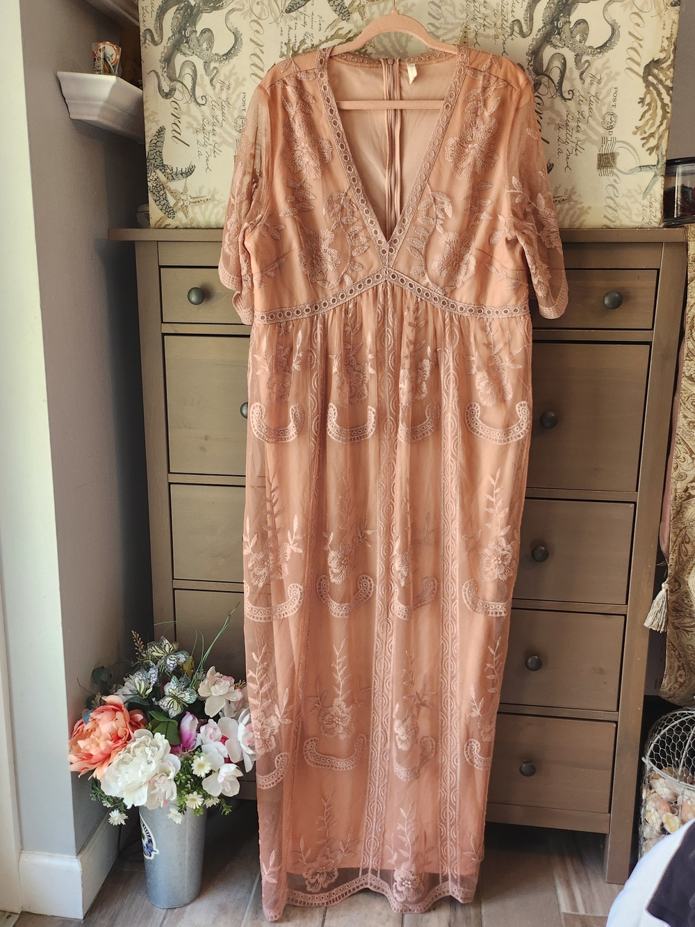 Pink Blush Lace  Maxi Dress 2X